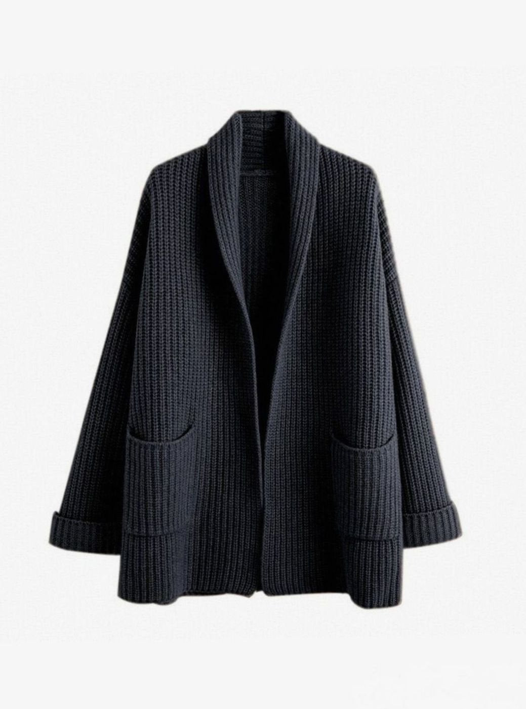 Cárdigan de punto grueso para mujer, diseño oversize y largo, perfecto para un estilo casual y relajado.
