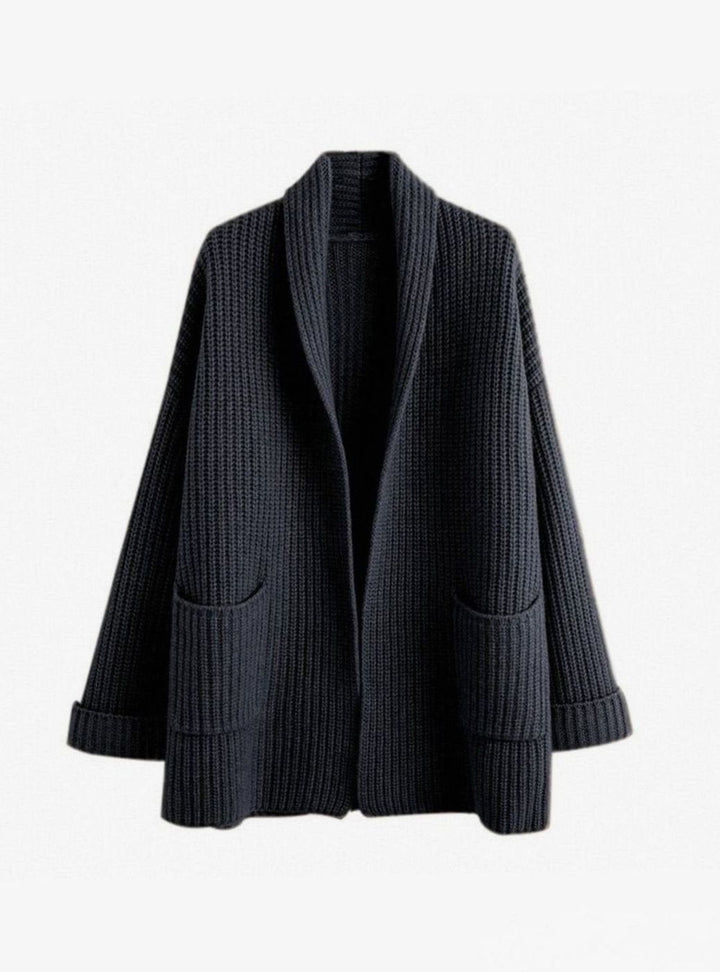 Cárdigan de punto grueso para mujer, diseño oversize y largo, perfecto para un estilo casual y relajado.