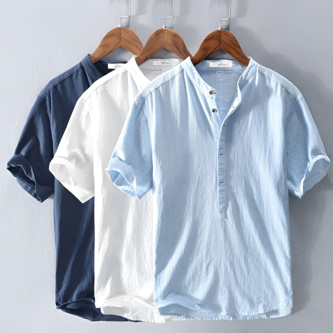 Camisa de lino para hombre, manga corta, ajuste relajado. Perfecta para días calurosos, fresca y cómoda.