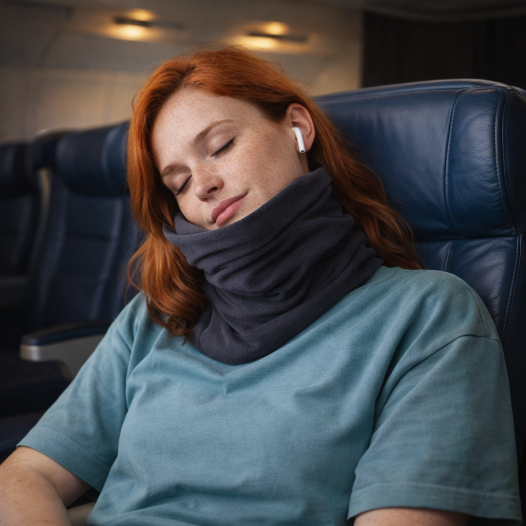 Almohada de viaje ergonómica y envolvente para soporte superior del cuello, ideal para avión, tren y coche.