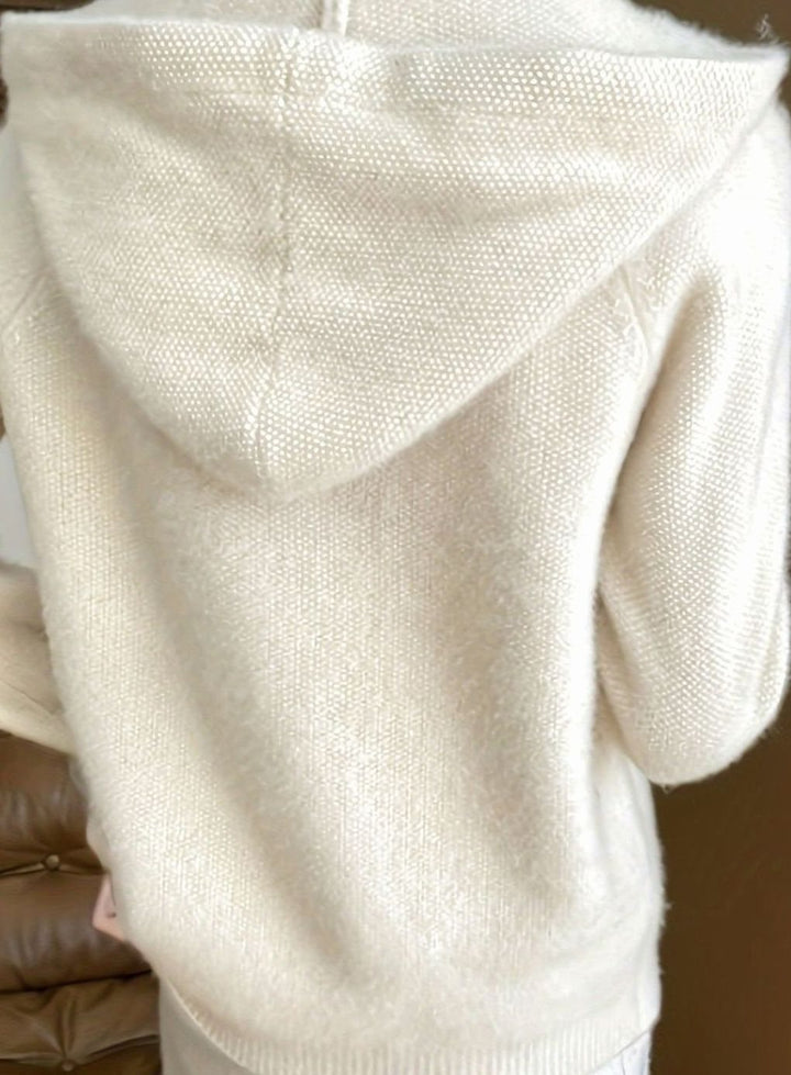 Abrigo ligero de punto para mujer, cárdigan con capucha y cremallera, corte relajado, perfecto entretiempo.