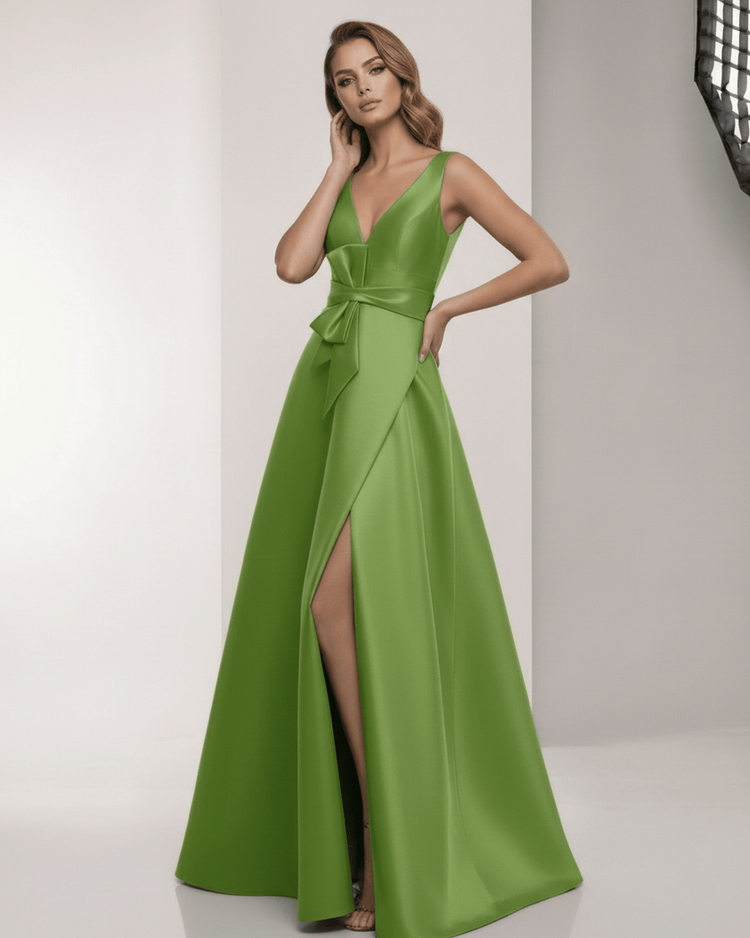 Vestido Zafira verde maxi para mujer, un diseño elegante y largo, perfecto como vestido de fiesta o gala.
