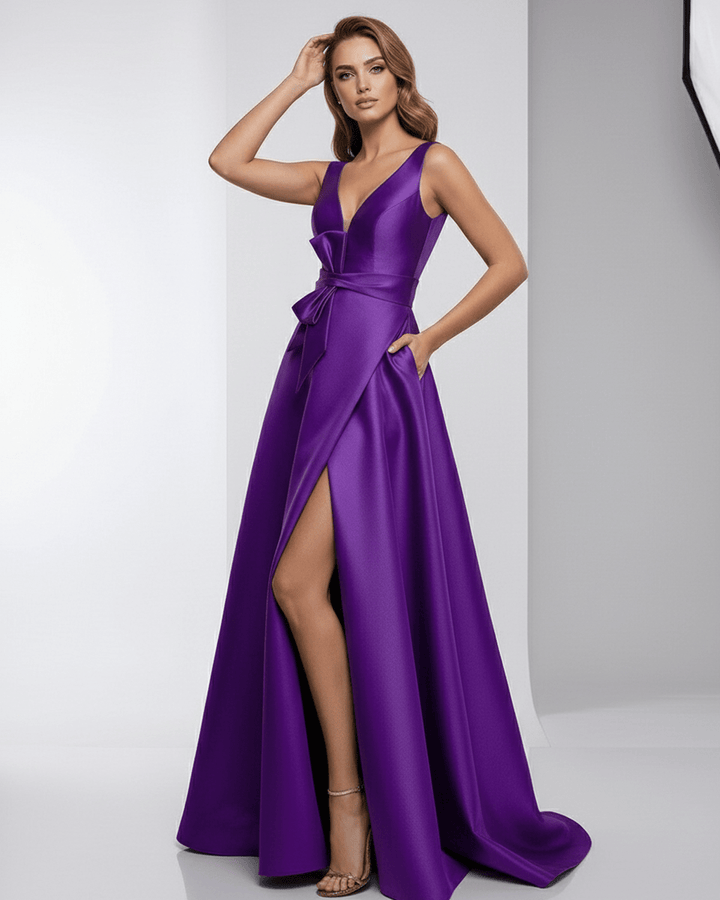 Vestido de noche púrpura maxi Zafira, formal y sofisticado para fiesta o gala.