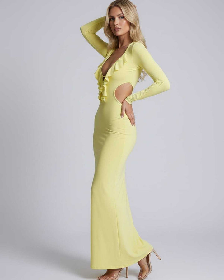 Vestido maxi blanco femenino, con escote V y espalda abierta. Vestido de fiesta noche para mujer moderna y chic.