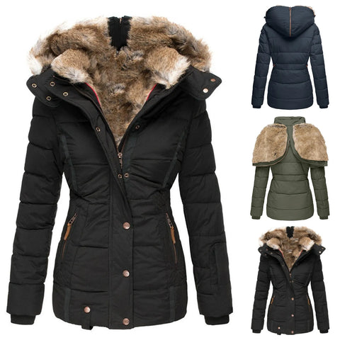 Abrigo acolchado de mujer. Prenda exterior con capucha que asegura calidez y un look moderno en invierno.