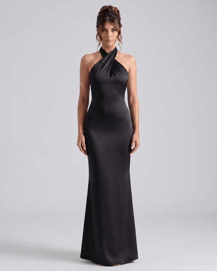 Vestido Maxi Zerelle elegante para mujer, escote Halter. Ideal para eventos formales.
