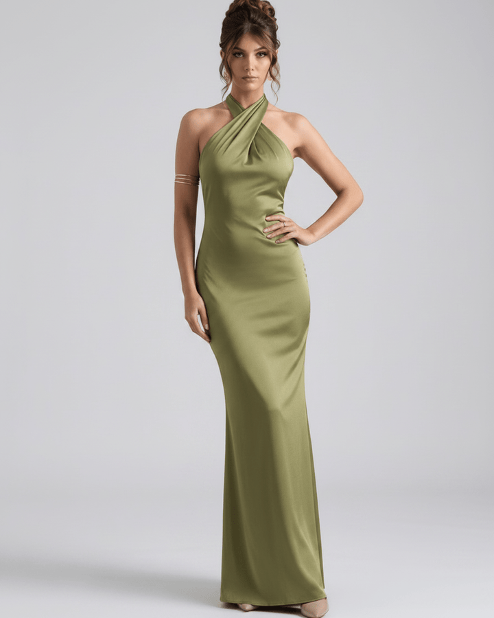 Vestido largo Zerelle elegante con escote Halter sin mangas. Grácil movimiento para mujer.