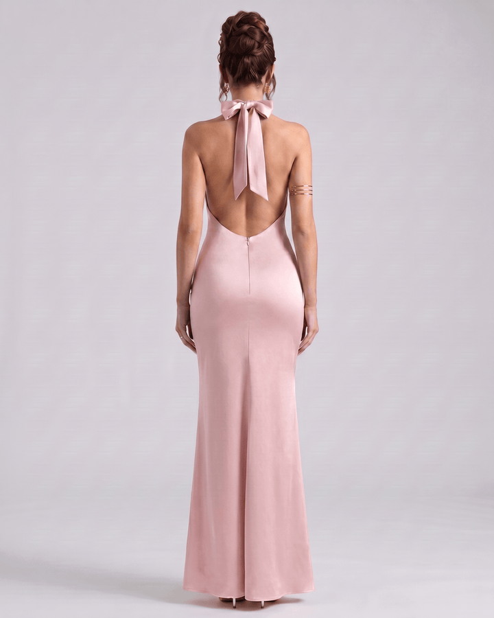 Vestido Zerelle de noche, escote Halter, estilo columna. Elegancia y sofisticación para mujer.