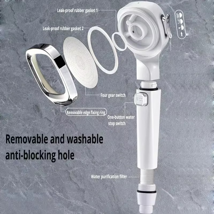 Cabezal de ducha plata con diseño contemporáneo. Accesorio de baño que aporta estilo y funcionalidad.