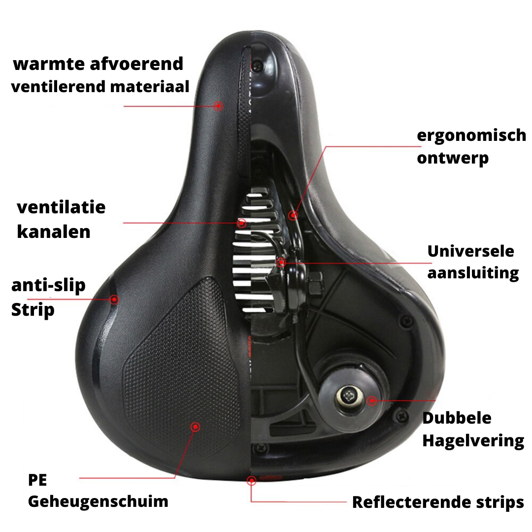 Sillín de bicicleta ergonómico y seguro, diseñado para estabilidad y comodidad en cualquier tipo de ruta.