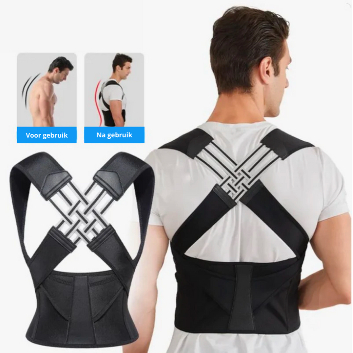 Corrector de postura unisex ajustable para cuello, espalda y hombros. Ideal para bienestar y deporte.